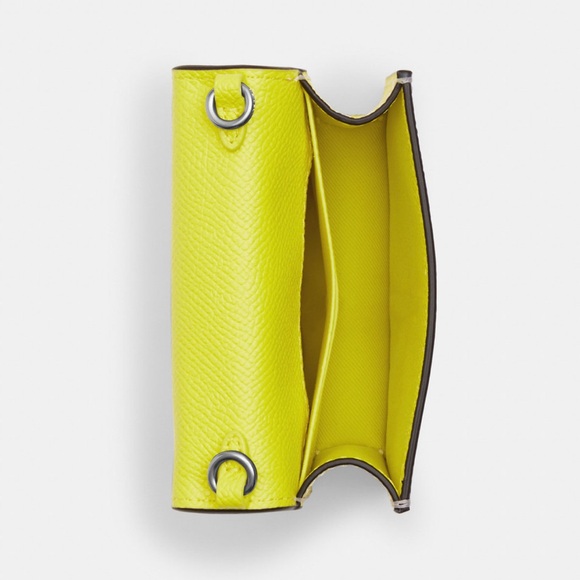 Coach Mini Wallet On Chain Bag in Colorblock Bright Yellow/Mandarin Leather NWT - Picture 7 of 11